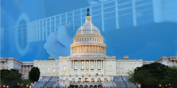 Capitol Hill with semi transparent guitar in sky above